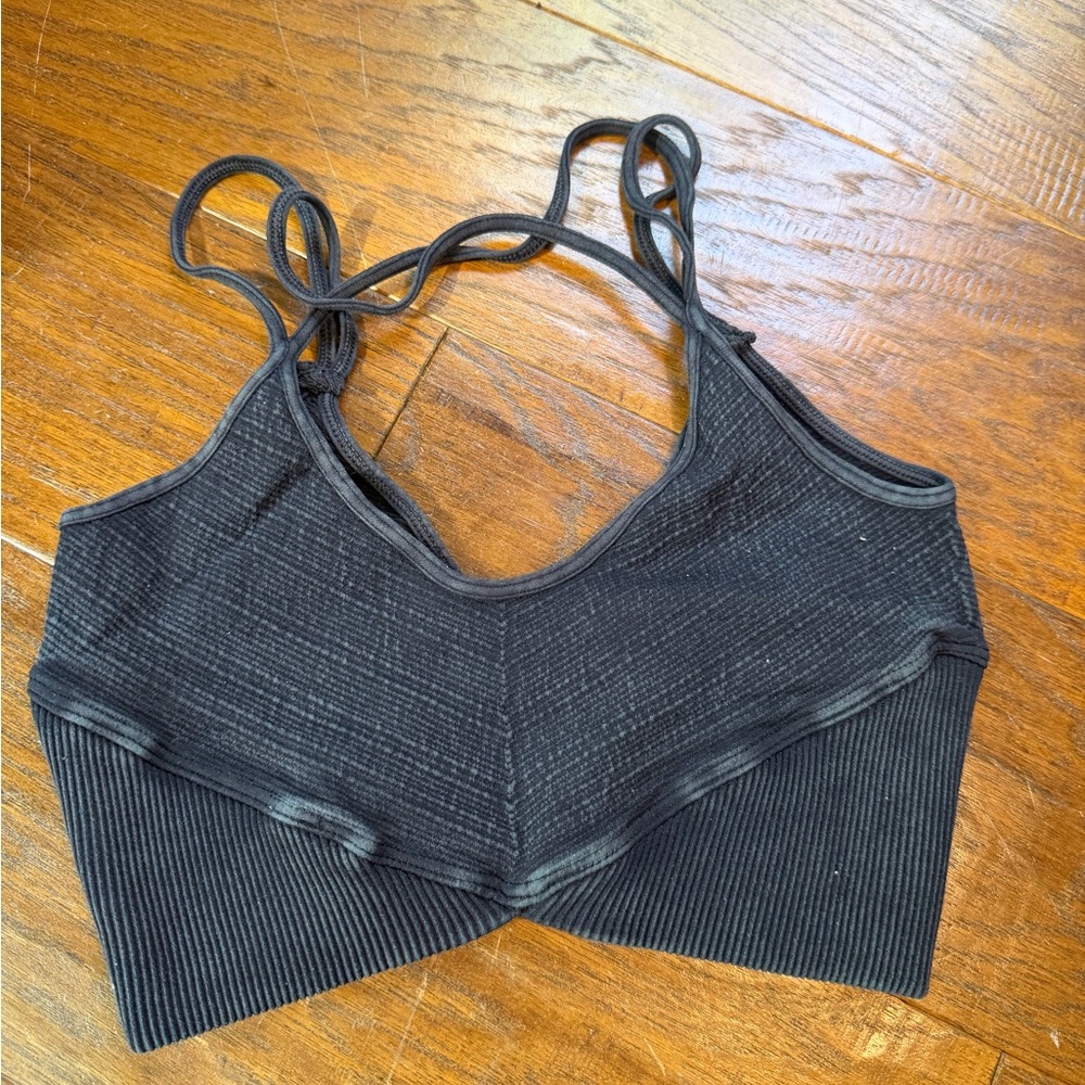 Free People Black Ribbed Bralette with Strappy Back